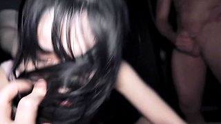 Sexy asian beauty gets fucked hard by a group of horny white men