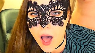 Amateur brunette in latex lingerie fucks hardcore in kitchen