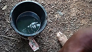 A boy masturbating inside his bathroom with soap