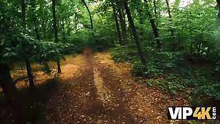 Vip4k. kinky woman hiker nails in the forest