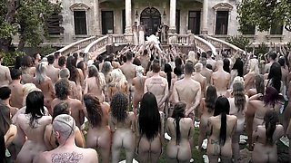 Sturdy stallion has wild group sex with a few aroused busty sluts in bed