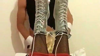 Laura with blonde pigtails and high heels throated and fucked