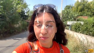 Crazy Girl Sucking Dick in the Bushes - Huge Facial Public Cumwalk