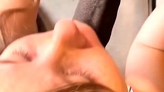 Interracial blowjob for brunette sucking big black cock