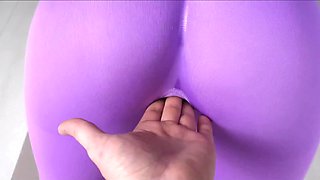 Horny yoga instructor caresses a bitch through leggings + POV Creampie