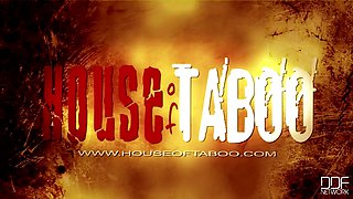 Bound latex-wearing Bailey peeing