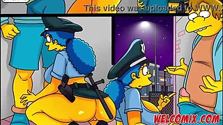 Three dudes nailing sexy, well-endowed cops in uniform! Costume play! The Simpsons, adult cartoon fun