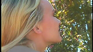 Blonde Babe Spreads Her Legs and Enjoys Dick Inside on the Lawn Near the House