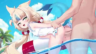 Cute Vtuber Shark Girl Gets Creampie on Public Beach
