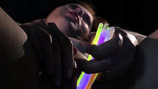 19yo Virgin with Glowsticks in her Pussy