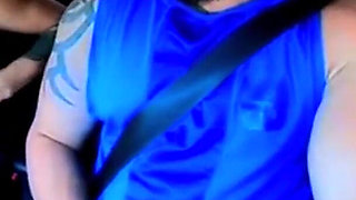 No Shame! Natzinha Flashing Her Tits in Traffic and Rubbing Herself.