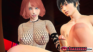 Redhead Haylee Wears a BDSM Fishnet Bodysuit at the Club in 3D Animation - Handjob Near, Big Dick Stroking, Sloppy Blowjob