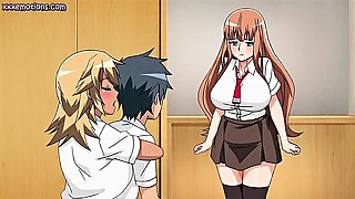 Big meloned anime babe licking fat cock