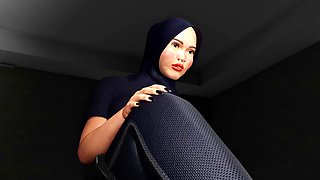 3D Hijab Futa officer femdom anal fuck latex hood slave