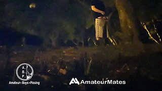 Amateur Straight Boy Caught Pissing in a Park, at Night