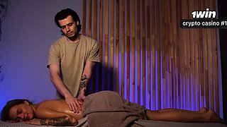 Cheating wife's family rubdown turns into a creampie