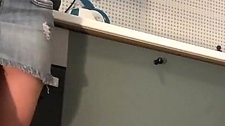 Two Beautiful Horny Tight Hot Sexy Raver Girls in Denim Skirt and Latex Mini Skirt Share the Same Kitchen