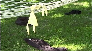 Two Amazing German Chicks Sharing a Hard Cock in the Backyard