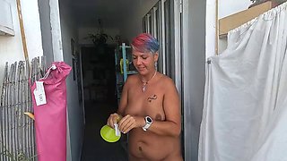 Swallowing cum and piss with a condom