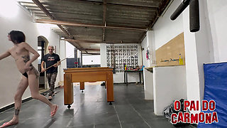 playing billiards leaving Bad Melli naked