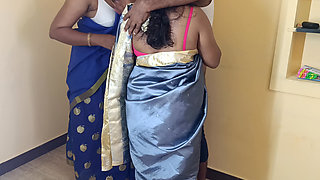 Housewife and maid threesome in living room