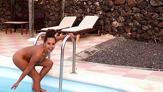 Petite Spanish ebony teen strips naked