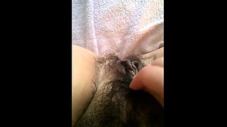 French MILF Flashes and Plays with Her Hairy Pussy