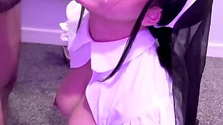 Blowjob service provided by stacked seductress in lingerie