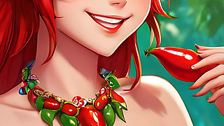 Cartoon Style Nude Adult Woman Eating Chili Pepper - Ai Art Slideshow