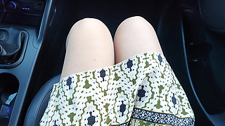 Mature Stepmom Teases Her Stepson in the Car in the Morning with Her Sexy Legs in Stockings