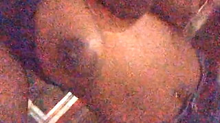 Ebony milf outdoor titty flash while smoking