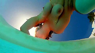 Young Busty Ginger Redhead MILF Swimming Naked & Fucked in Pool to Creampie