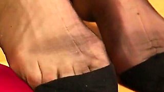Real Nylon Foot Tease in Pink Heels