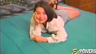 Vintage Asian teen takes it up her hairy twat super hard