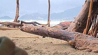 4K! Misscreamy Teacher Handjobs My Cock Under Public Umbrella in the Rain!