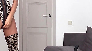 Hot Slut Monika Fox in a Leopard Outfit Masturbates and Fucks Her Ass with a Dildo