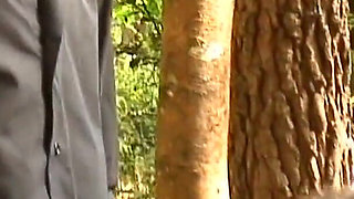 Threesome sex with skinny MILF in wood