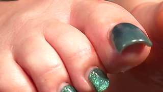 Long Green Toenails Nylon Foot Domination - Blonde MILF Footjob