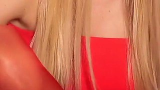 Sexy Blonde in Red Masturbation with Vibrator