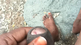 Tamil village boy flashing forest in old women