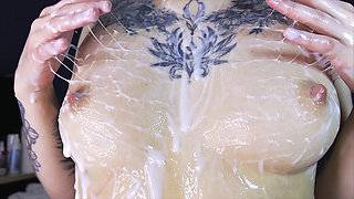 Asian Girl Plays with Cum After Bukkake