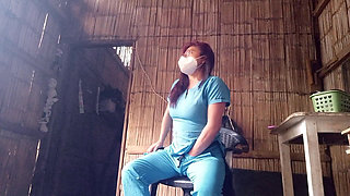 Mature Nurse Moisturizes Her Wrinkled Skin with Moisturizing Cream