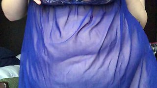 Busty curly brunette with big boobs fucks on couch