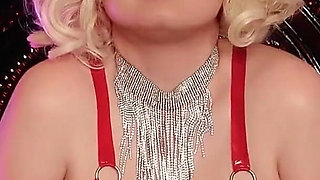 Sexy Pin up Girl Eating Donuts in Latex Gloves