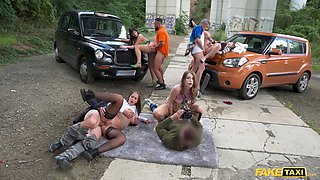 Faux cab - hard cruel outdoor sex gang bang with Eden Ivy, Rebecca Volpetti, chick gang and Jennifer Mendez