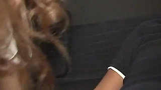 Japanese girl sucks her lover in car before getting her hairy pussy pumped at home