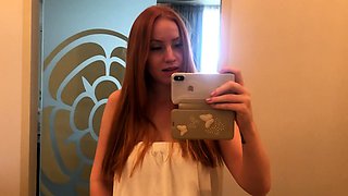 Amateur redhead masturbates then gives a blowjob