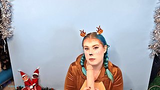 Sucking a Thick Dildo in a Reindeer Costume - Solo Girl