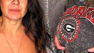 Brunette seductress working her big boobs and hot ass