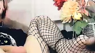 Big tit shemale jerks her long cock